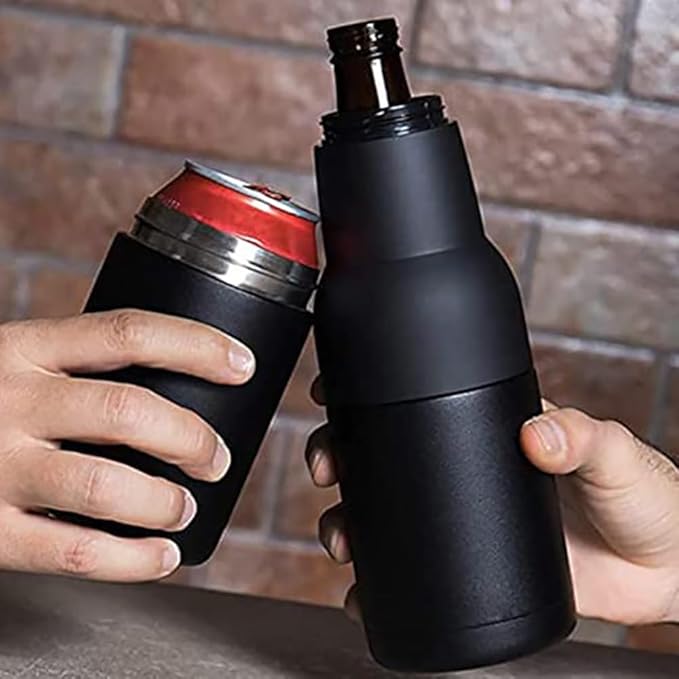 3 in 1 Beer Bottle and Can Cooler, Vacuum Insulated Double Walled Stainless Steel Cooler with Beer Opener, 12 oz Slim Can Insulator Holder (Silver)