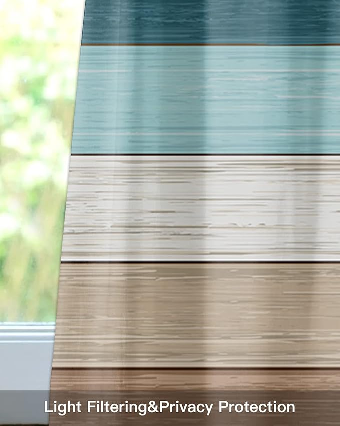 Farmhouse Kitchen Curtains Valances for Windows ,Teal Blue Brown Beach Rod Pocket Country Window Treatment for Kitchen /Living Room/Bedroom/ Bathroom,60" X 18" -1 Panel, Retro Rustic Barn Wood Texture