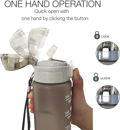 XACIOA Water Bottle with Straw,32oz Plastic Cup with Motivational Time Marker,1L Tritan Sport Lightweight Leakproof BPA-Free,Wide Mouth Fast Flow Ensure You Have Times to Drink,with Straw & Cup Brush