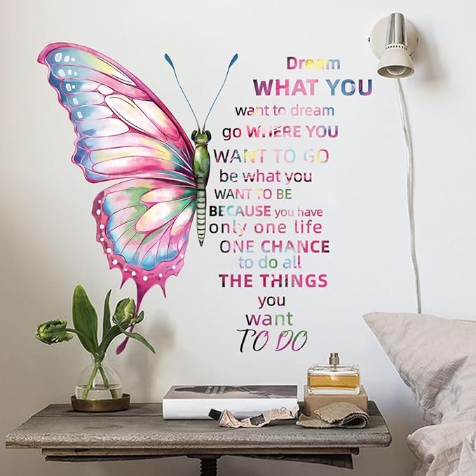 Inspirational Butterfly Wall Decal - Dream Big, Live Boldly - 90cm x 30cm