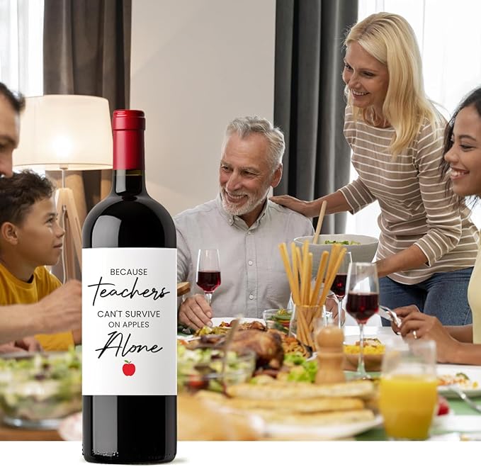 8 Pcs Teachers Gifts for Teachers, Teacher Graduation Retirement Party Decorations Appreciation Christmas Birthday Gifts for Teacher Because Teachers Can't Survive On Apples Alone Wine Labels