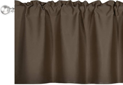 Coffee Brown Valance for Windows 42x18 Inch Solid Thermal Insulated Blackout Kitchen Short Curtain Toppers Valance Rod Pocket for Bathroom Living Room 2 Panels
