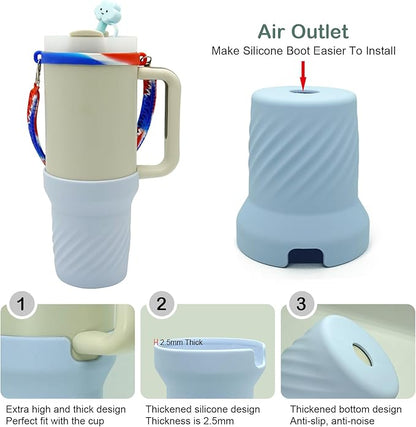 Accessories Set for Stanley 40oz including 6PCS Silicone Spill Proof Stopper 1PCS Straw Cover 1 PCS Siliconce Boot Sleevec 1 PCS Silicone Water Bottle Handle Strap 1PCS Straw & Cleaning Brush