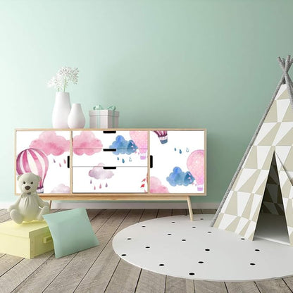 Removable 15.8 x 98.4inch Rainbow 3D Hot Air Ballon and Clouds Wall Decals DIY Wallpaper Wall Stickers Murals Decor for Kids Babys Girls Bedroom Teens Nursery Living Room Door Desk Decoration (Ballon)