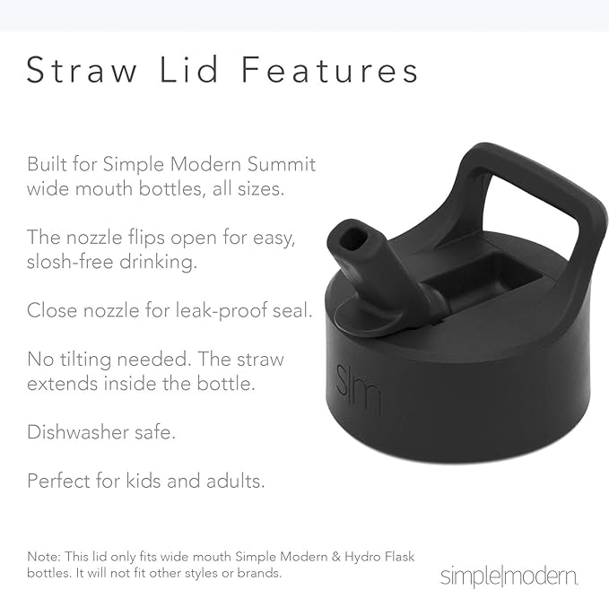 Simple Modern Insulated Straw Lid - Fits All Summit and Hydro Flask Wide Mouth Water Bottle Sizes - Insulated Splash Proof Cap for 10, 12, 14, 16, 18, 20, 22, 24, 32, 40, 64 & 84 oz - Winter White