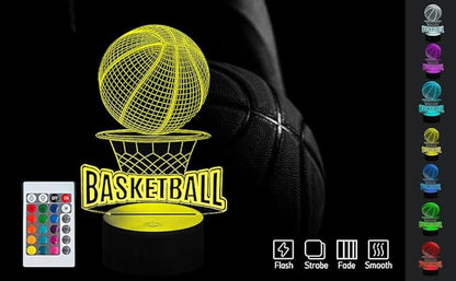 Basketball Frame Glowing RGB Acrylic Lamp with Stand LED Night Light Illusion 16 Color Change Touch Remote Control USB Charge for Bar Bedroom Boy Teens Fans Decoration
