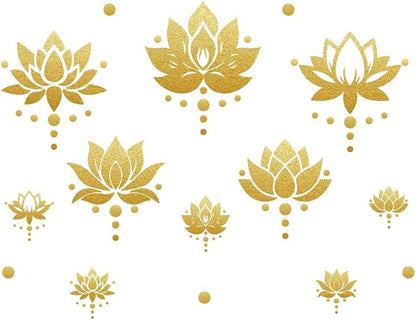 SUPERDANT Lotus Wall Stickers 57PCS Polka Dots Wall Decals Golden Lotus Window Clings Self Adhesive Wall Art Decals Flora Wall Stickers Murals Living Kids Room Decor Art DIY Gift
