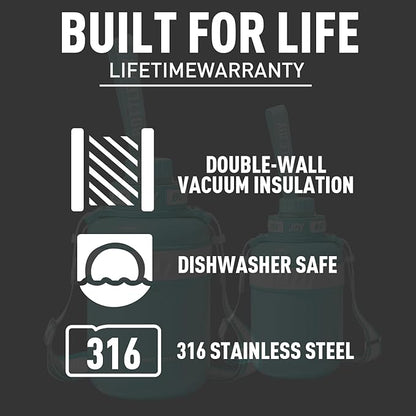 Stainless-Steel Water Bottle: Leakproof Lid, Perfect Sip, Double Insulated, Eco-Friendly, Dishwasher Safe & Stylish Strap (Ocean, 48 oz)