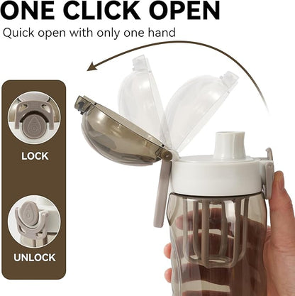 28oz Water Bottle with Fruit Infuser Strainer, BPA-Free Sports Water Bottle, One-Click Clear Water Bottle with Safety Lock for Office, Gym, Outdoors, Grey