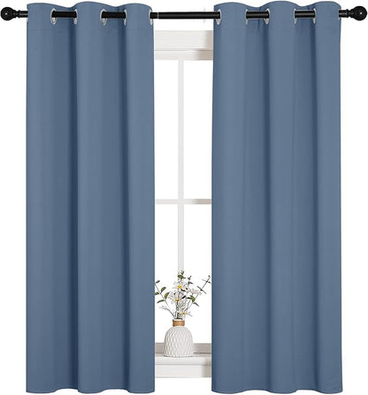 NICETOWN Kitchen Curtains with Grommet Top, Privacy & Room Darkening Thermal Insulated Draperies for Boys Bedroom, Nursery (Stone Blue, 34" Wide by 54" Long, Set of 2)