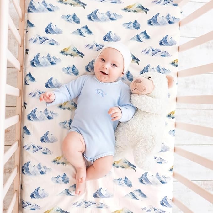 4 Pack Fitted Pack N Play Sheets for Baby Boys Neutral Unisex Breathable Soft Toddler Mini Crib Sheets for Pack and Play Mattress (Mountain)
