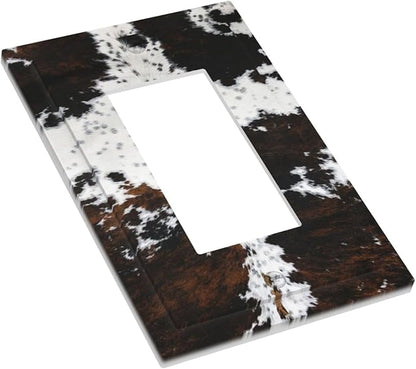 Western Farm Highland Cow Cowhide 1 Gang Rocker Light Switch Plate Single Decora Outlet Wall Plate Cover Faceplate Decorative Switchplate GFCI for Farmhouse Bathroom Living Room Bedroom Decorate