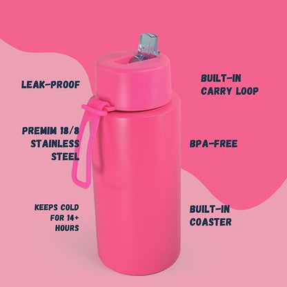 AGH 30oz Water Bottle - Double Wall Vacuum Insulated Stainless Steel Tumbler with Straw - Rose Red