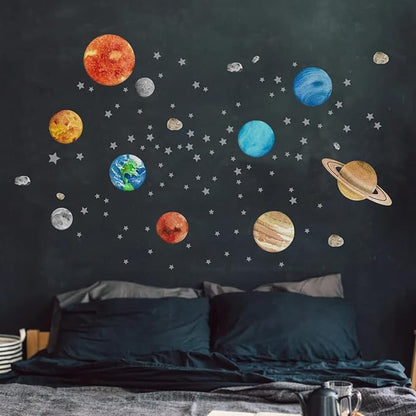 Solar System Wall Stickers for Kids, Universe Space Wall Sticker, Large Size Planet Wall Decal, Space Wall Decor for Bedroom Classroom Playroom Nursery Birthday Gift Idea(M)
