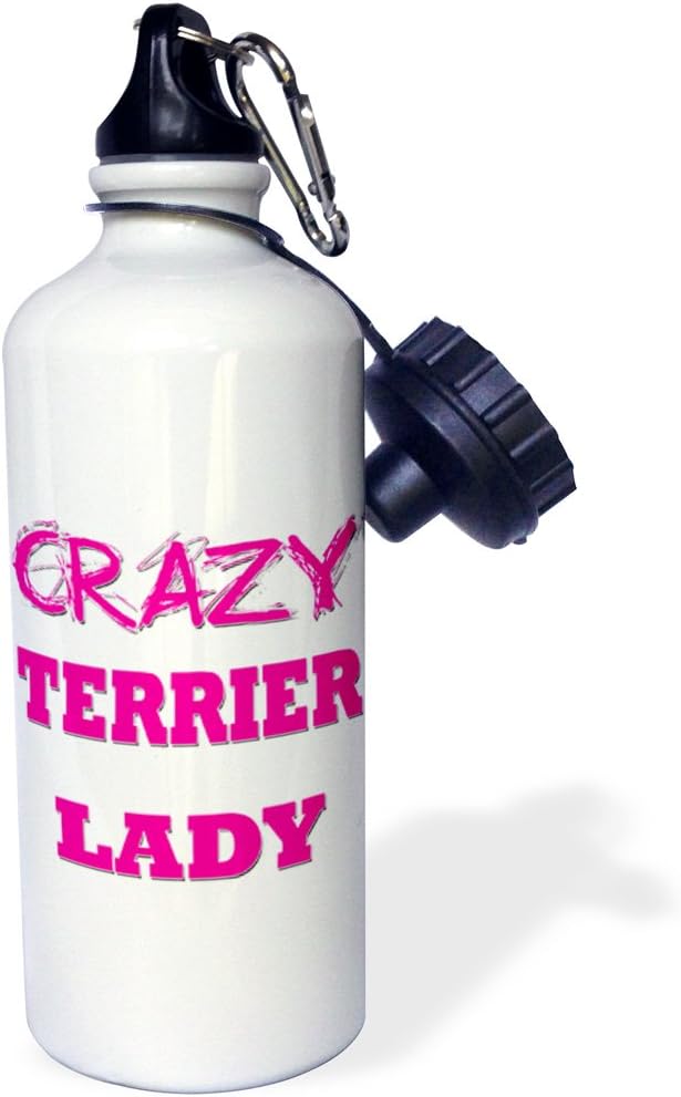 3dRose Crazy Terrier Lady-Sports Water Bottle, 21oz , 21 oz, Multicolor