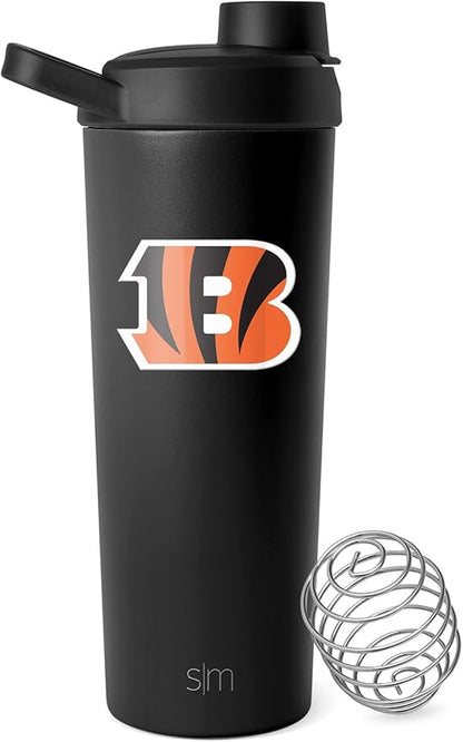 Simple Modern Officially Licensed NFL Cincinnati Bengals Stainless Steel Shaker Bottle with Ball 24oz | Metal Insulated Cup for Protein Mixes Shake Pre Workout | Rally Collection | Cincinnati Bengals