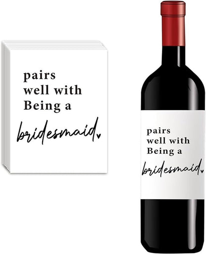 24Pcs Bridesmaid Wine Labels, Bridesmaid Maid of Honor Proposal Gifts Bridal Shower Gifts, Will You Be My Bridesmaid Wine Bottle Stickers, Pairs Well with being a Bridesmaid Wine Bottle Labels