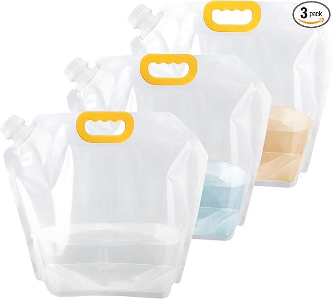 3Pack Collapsable Emergency Water Storage Bag, 2.6 Gallon No-Leak Freezable Camping Water Container Bag, BPA Free Food Grade Clear Plastic Storage Water Jug for Outdoor Sport Hiking Mountaineer