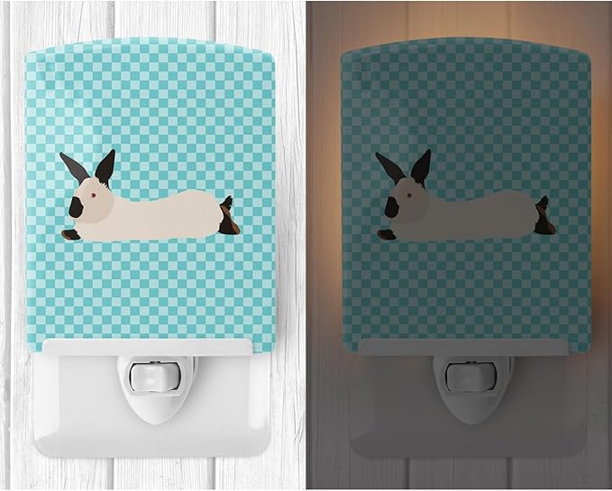 Caroline's Treasures BB8141CNL California White Rabbit Blue Check Ceramic Night Light Compact, UL-Certified, Ideal for Bedroom, Bathroom, Nursery, Hallway, Kitchen, 6x4x3, Multicolor