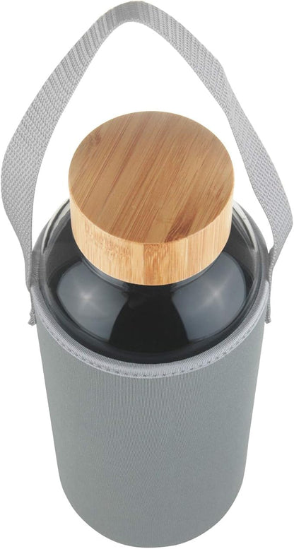 48 oz Sports Borosilicate Glass Water Bottle with Bamboo Lid with Neoprene Sleeve