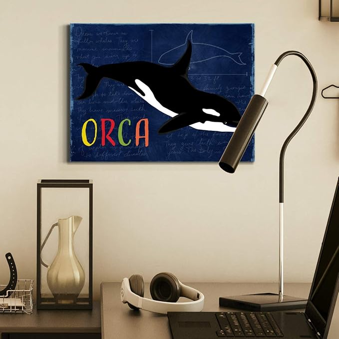 Renditions Gallery Canvas Animal Wall Art Modern Decorations Paintings Colorful Playful Orca Abstract Black & White Vibrant Artwork Canvas Prints for Kids Bedroom Nursery - 12"x18" LT33