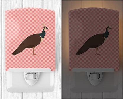 Caroline's Treasures BB7927CNL Indian Peahen Peafowl Pink Check Ceramic Night Light Compact, UL-Certified, Ideal for Bedroom, Bathroom, Nursery, Hallway, Kitchen, 6x4x3, Multicolor