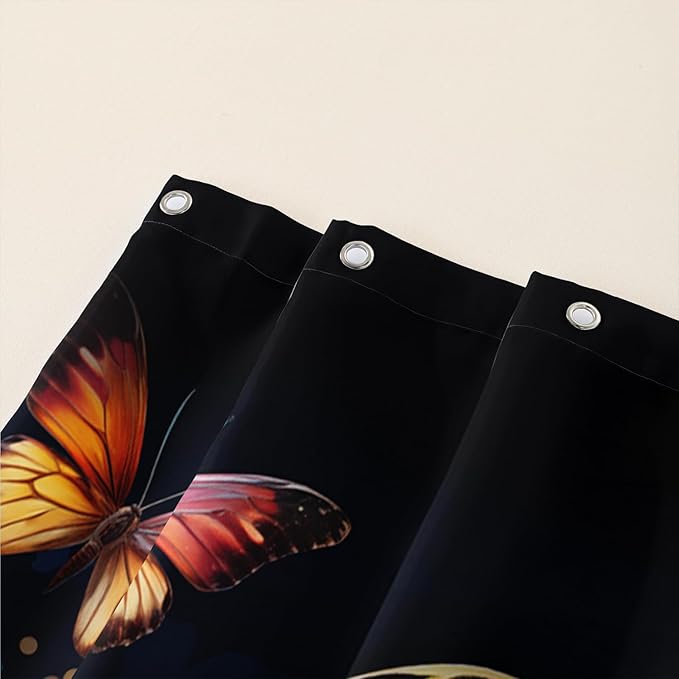 AILONEN Colorful Butterfly Shower Curtain, Tie Dye Butterfly Bath Curtain,Modern Fashion Minimalist Decorative Shower Curtain with 12 Plastic Hooks (Kids/Girls/Women/Teen/) Black 72" W*84" H