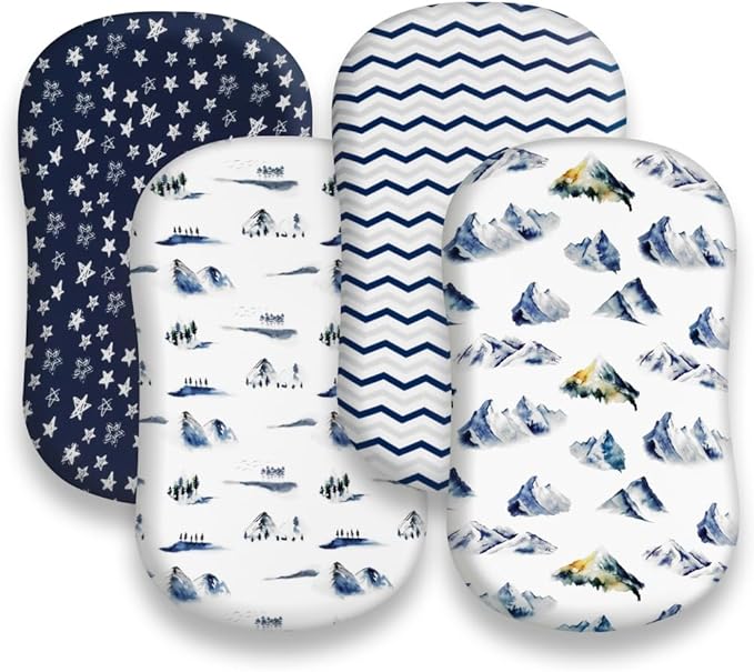 4 Pack Breathable Bassinet Sheets for Baby Boys Neutral Unisex Soft Bassinet Fitted Sheets for Toddler Travel Bassinet (Mountain)
