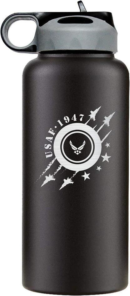 32oz Air Force Stainless Steel Insulated Water Bottle with Engraved USAF Logo - Air Force Gifts for Veterans | Disabled USMC Vet Owned SMALL Business