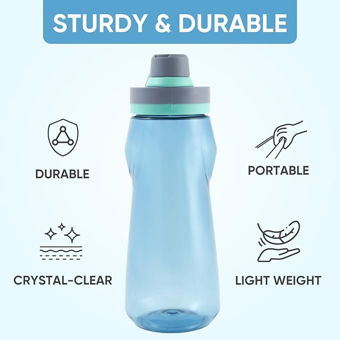 Kerilyn 32oz Water Bottle, Wide Mouth Plastic Water Bottles Chug Lid Sports Water Bottle, Reusable Water Bottle With Handle, Leak-Proof Clear Water Bottle for Travel, Fitness, Men, Women, Blue