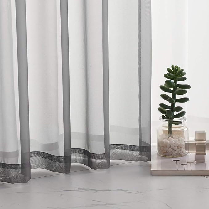Grey Sheer Voile Curtains Gray Sheer Curtain Translucent Solid Color Window Treatment 63 Inches Long Panels Rod Pocket Grey Drapes for Bedroom Living Room 2 Panels 52x63