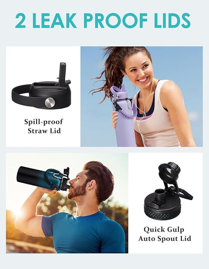 40 oz Insulated Water Bottle - (Cold 48H) Metal Water Jug with Straw & Auto Spout Lids, Leak Proof Coldest Stainless Steel Flask with Carrying Pouch, Paracord Handle for Gym Hiking Work, Coral Orange