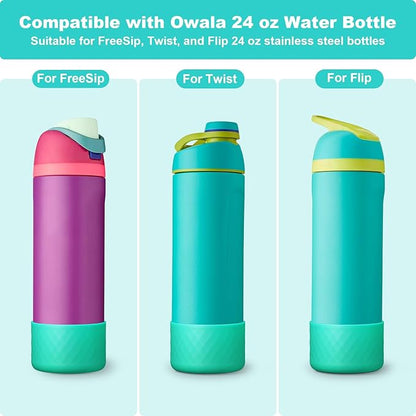 2PCS Silicone Water Bottle Boot for Owala 24oz 32oz 40oz, Anti-Slip Protective Sleeve Bottom Bumper Protector for FreeSip, Twist, and Flip Stainless Steel Water Bottles