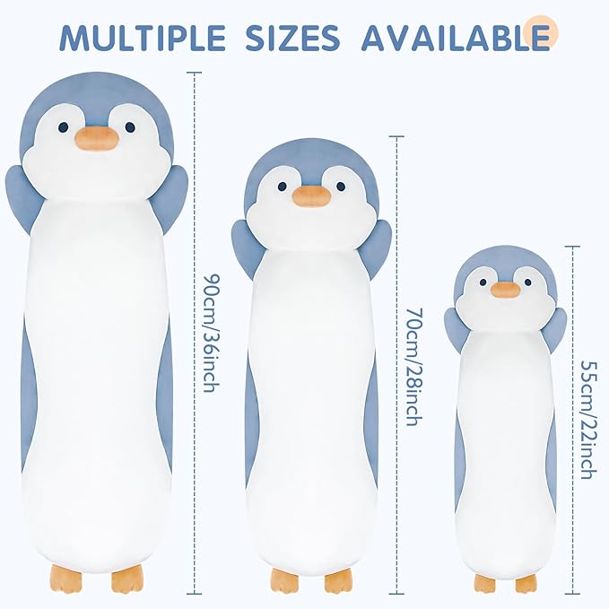 36" Penguin Stuffed Animal, Soft Jumbo Long Cuddle Pillow, Cute Blue Penguin Plush Body Pillow Plushies Toy Gift for Kids, Boy and Girls Birthday,Valentine
