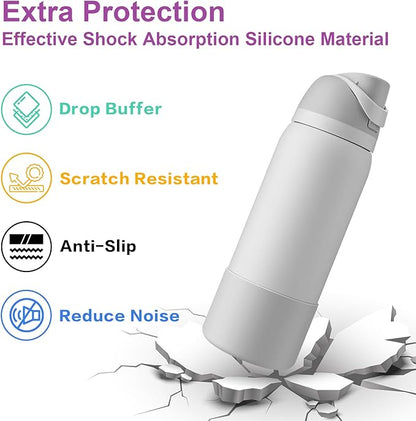 2PCS Silicone Water Bottle Boot for Owala 24oz 32oz 40oz, Protective Bottom Bumper Anti-Slip Sleeve for FreeSip, Twist, and Flip Stainless Steel Bottles, Dishwasher Safe and BPA Free