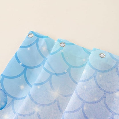 AILONEN Cartoon Shark Shower Curtain for Kids Boys Girls,Blue Ocean Coral Shell Fish Scale Coast Bathroom Curtain, 72" W*84" H Bath Curtain Polyester Waterproof Shower Curtain with 12 Hooks