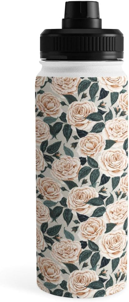 Deny Designs Water Bottle, Sport Lid 18 oz, Avenie A Realm of Roses White