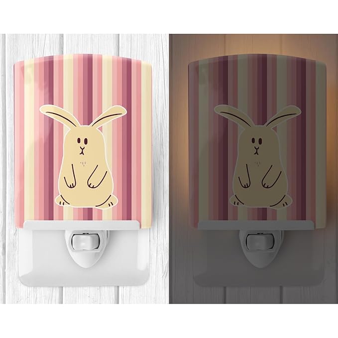 Caroline's Treasures BB7084CNL Rabbit on Stripes Ceramic Night Light Compact, UL-Certified, Ideal for Bedroom, Bathroom, Nursery, Hallway, Kitchen, 6x4x3, Multicolor