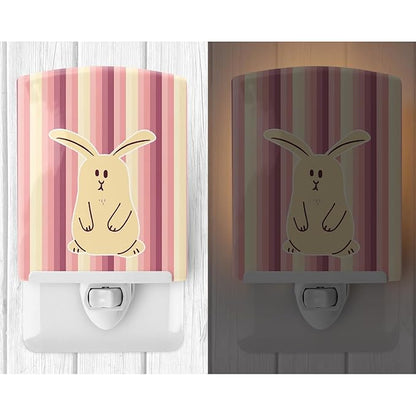 Caroline's Treasures BB7084CNL Rabbit on Stripes Ceramic Night Light Compact, UL-Certified, Ideal for Bedroom, Bathroom, Nursery, Hallway, Kitchen, 6x4x3, Multicolor