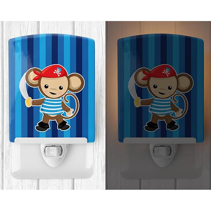 Caroline's Treasures BB8977CNL Pirate Monkey Blue #2 Ceramic Night Light Compact, UL-Certified, Ideal for Bedroom, Bathroom, Nursery, Hallway, Kitchen, 6x4x3, Multicolor