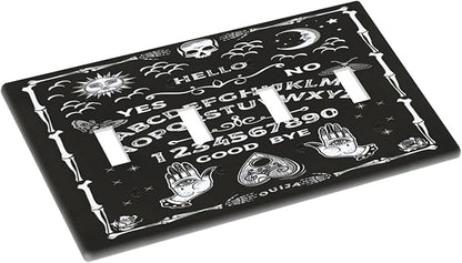 Black Witchy Skeleton Skull Gothic Sun Moon Quad Toggle Novelty Light Switch Covers Decorative Unique 4 Gang Wall Plate Electrical Faceplate Switchplate for Bedroom Bathroom Decor