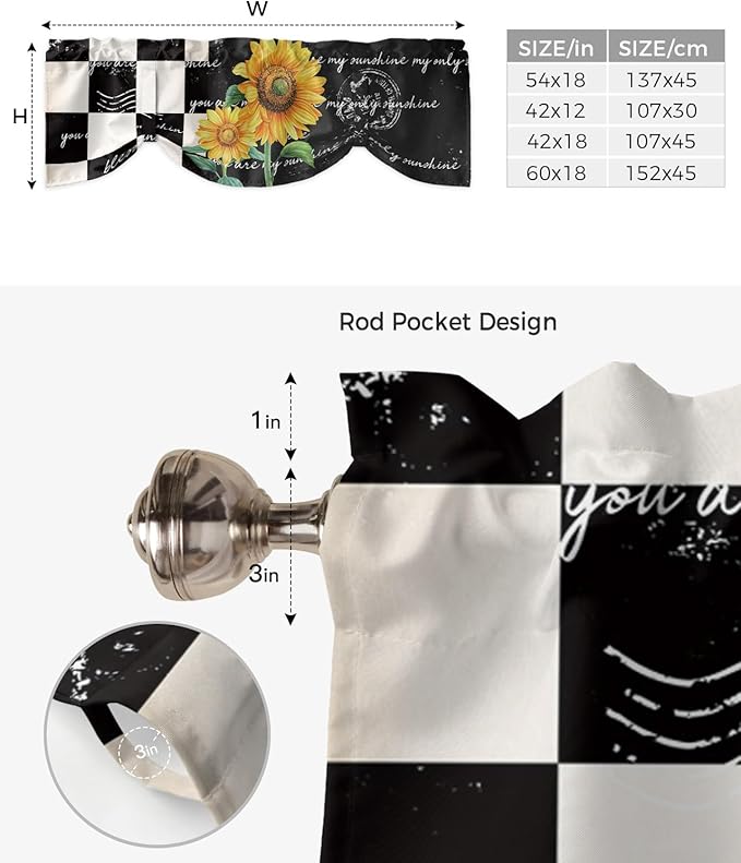 Buffalo Plaid Blackout Tie Up Valance Curtains for Kitchen Windows Farmhouse Sunflower Window Toppers Balloon Shades for Living Room/Bathroom/Bedroom,1 Panel,54" X 18" Autumal Wild Flower