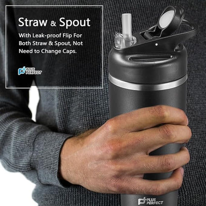 27 OZ 316 Stainless Steel Vacuum Insulated Travel Mug With Leak Proof Flip For Both Straw & Spout, Double Walled Seamless to Keep Hot And Cold, Sliver