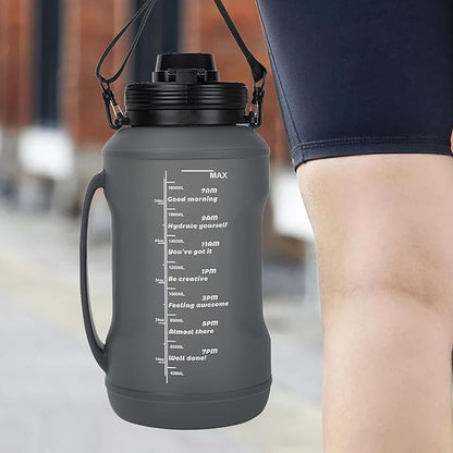 Collapsible 64oz Water Bottle with Handle & Straw - Spill-Proof Foldable Silicone Bottle for Men/Women (Black, 2L)