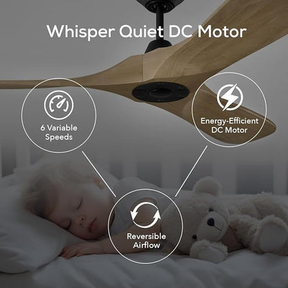 3MAVSM60MBKNH Smart Maverick Ceiling Fan with Remote Control, Indoor or Outdoor, Compatible with Alexa & Google Voice (Midnight Black with Natural Honey Blades, 60-inch)