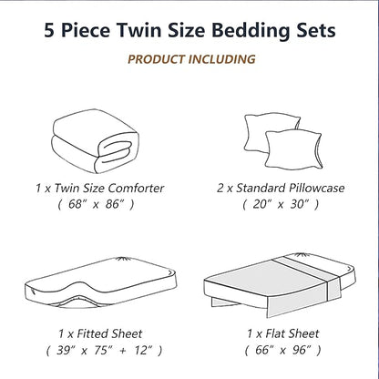 Twin Comforter Set with Sheets, 5 Pieces Super Soft Twin Bed in a Bag, All Season Solid Color Kids Bedding Set Neutral for Boys & Girls, Blue Striped