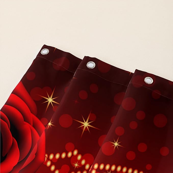 AILONEN Red Hearts Rose Shower Curtain for Bathroom Decor, Romantic Flower Bathroom Curtain 72" W*84" H,Valentine Bath Curtain Polyester Waterproof Shower Curtain with 12 Hooks