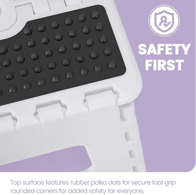 ACSTEP 9 Inch Folding Step Stool 300 LB Capacity Non Slip Foot Stool with Handle Plastic Foldable Step Stools for Kids Stepping Stool for Bathroom Black Small Step Stool (1 PC White)