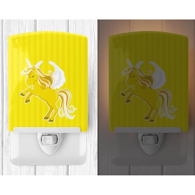 Caroline's Treasures BB9087CNL Unicorn Yellow Stripes Ceramic Night Light Compact, UL-Certified, Ideal for Bedroom, Bathroom, Nursery, Hallway, Kitchen, 6x4x3, Multicolor