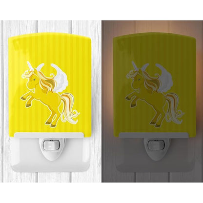 Caroline's Treasures BB9087CNL Unicorn Yellow Stripes Ceramic Night Light Compact, UL-Certified, Ideal for Bedroom, Bathroom, Nursery, Hallway, Kitchen, 6x4x3, Multicolor